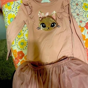 2 piece skirt set , sequin cat
